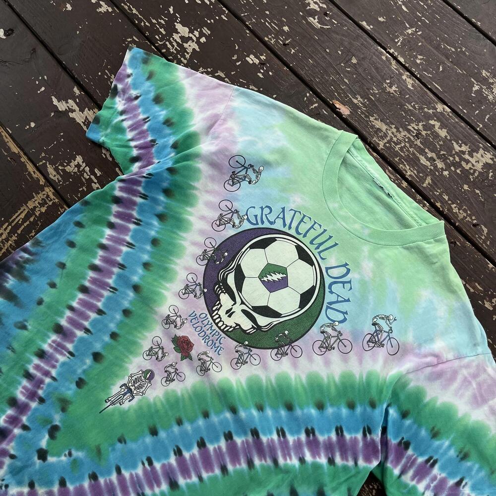 (XL) Vintage 90s (1990) Grateful Dead Olympic Velodrome Skull Soccer T-Shirt Dye - Picture 3 of 8